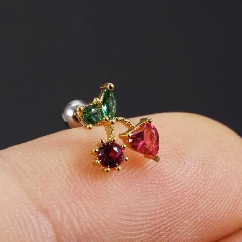 Fruit Stud Cherries Earrings 18K Gold Red Cherries Summer Gold Jewelry 🍒